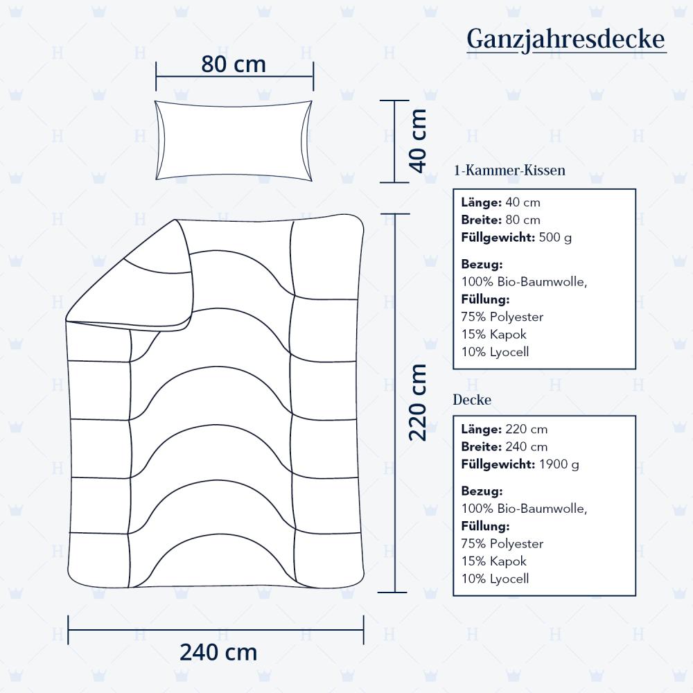 Heidelberger Bettwaren Bettdecke 240x220 cm mit Kissen 80x40 cm, Made in Germany | Ganzjahresdecke, Schlafdecke, Steppbett mit Kapok-Füllung | atmungsaktiv, hypoallergen, vegan | Serie Kanada Bild 1