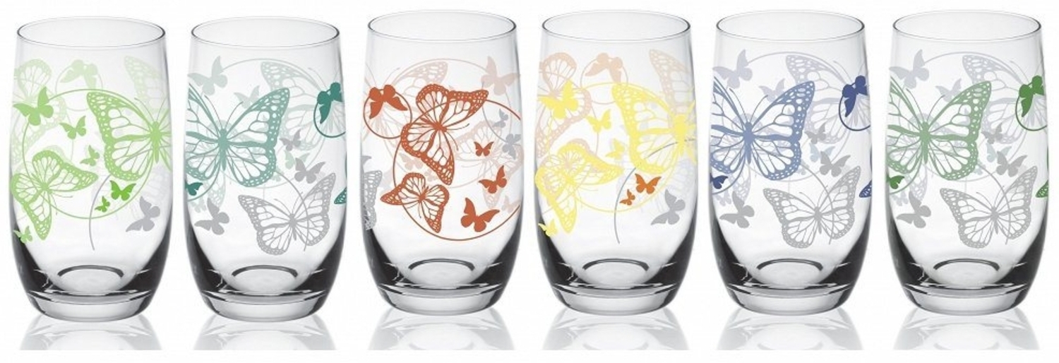 Sendez Longdrinkglas 6 Longdrinkgläser 320ml mit bunten Schmetterlingen Trinkgläser Bild 1