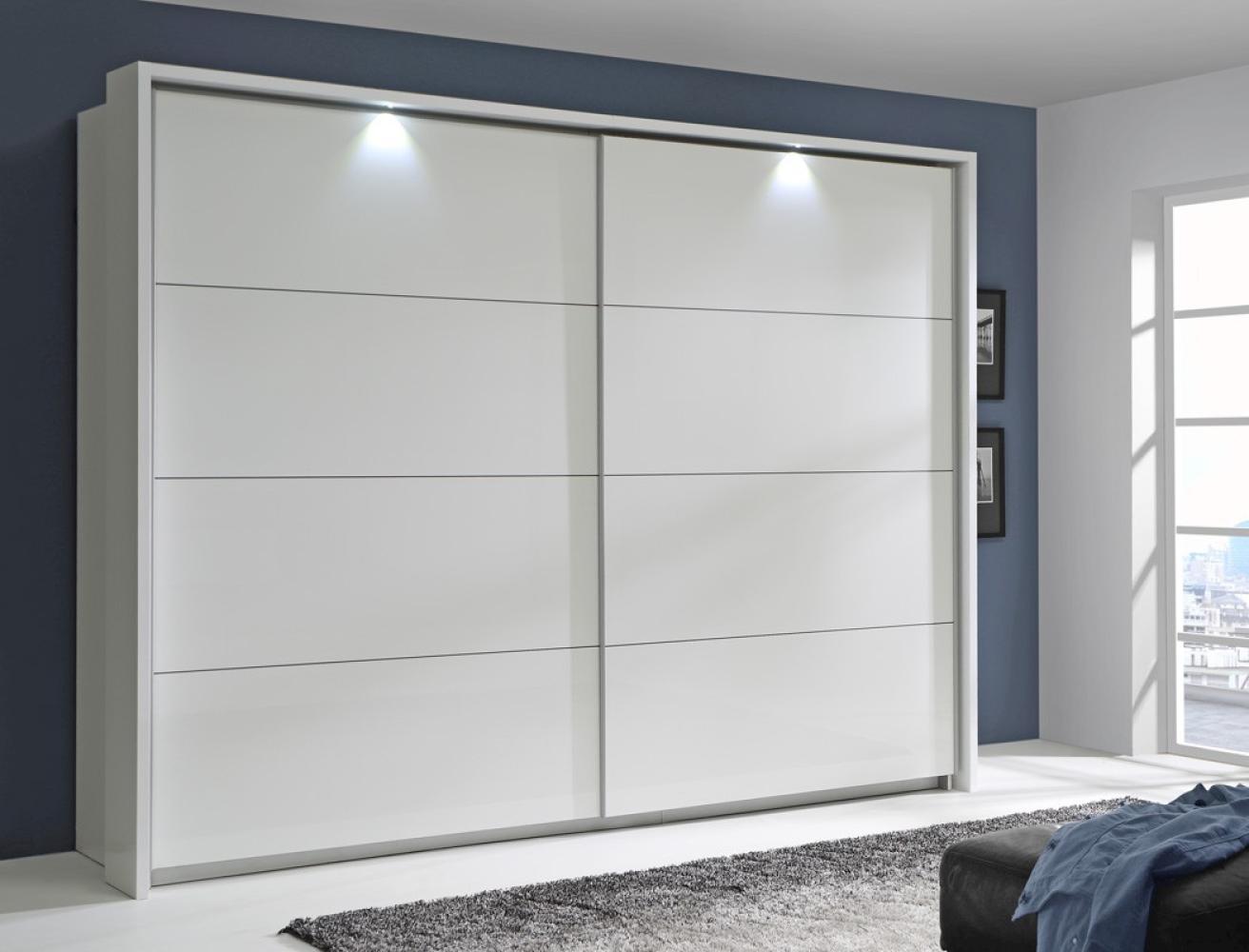 Schwebetürenschrank Sophie 3B weiß Front Hochglanz 281 x 215 x 68 cm LED Bild 1