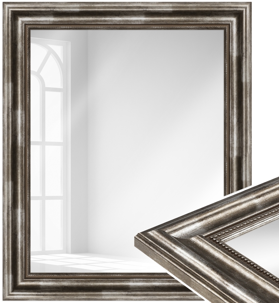 WANDStyle Wandspiegel H550 aus Massivholz in Silber 70 x 90 cm im Stil Antik Bild 1