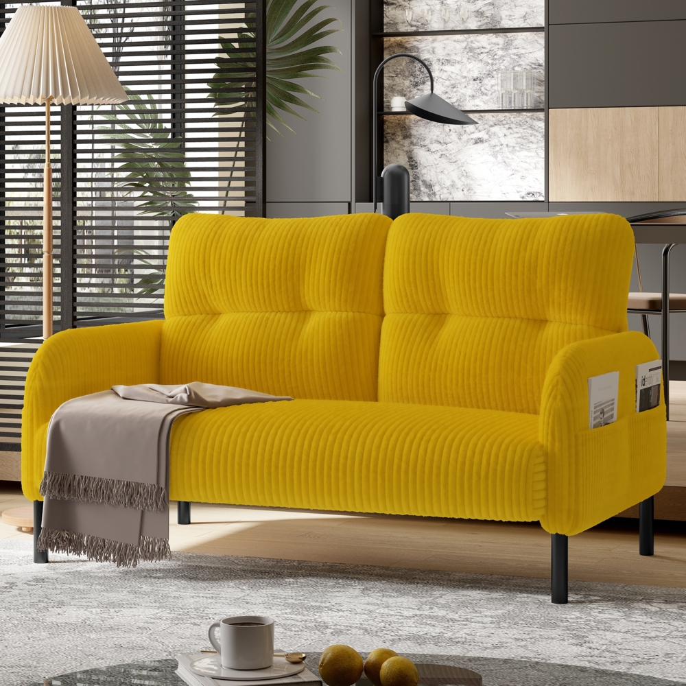 LVHOM 2-Sitzer Sofa mit Metallsockel, Doppelsofa Cordstoff mit Seitentaschen, Polstersofa Stoffsofa Sitzmöbel Loungesofa, 120x79x75cm Bild 1