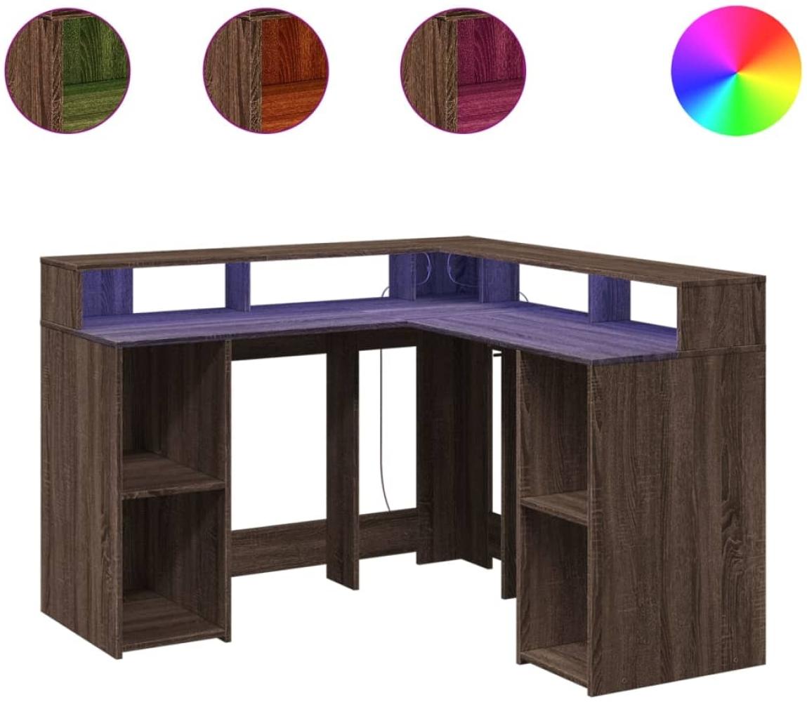 vidaXL LED-Schreibtisch Braun Eichen-Optik 130x130x91 Holzwerkstoff 3309453 Bild 1