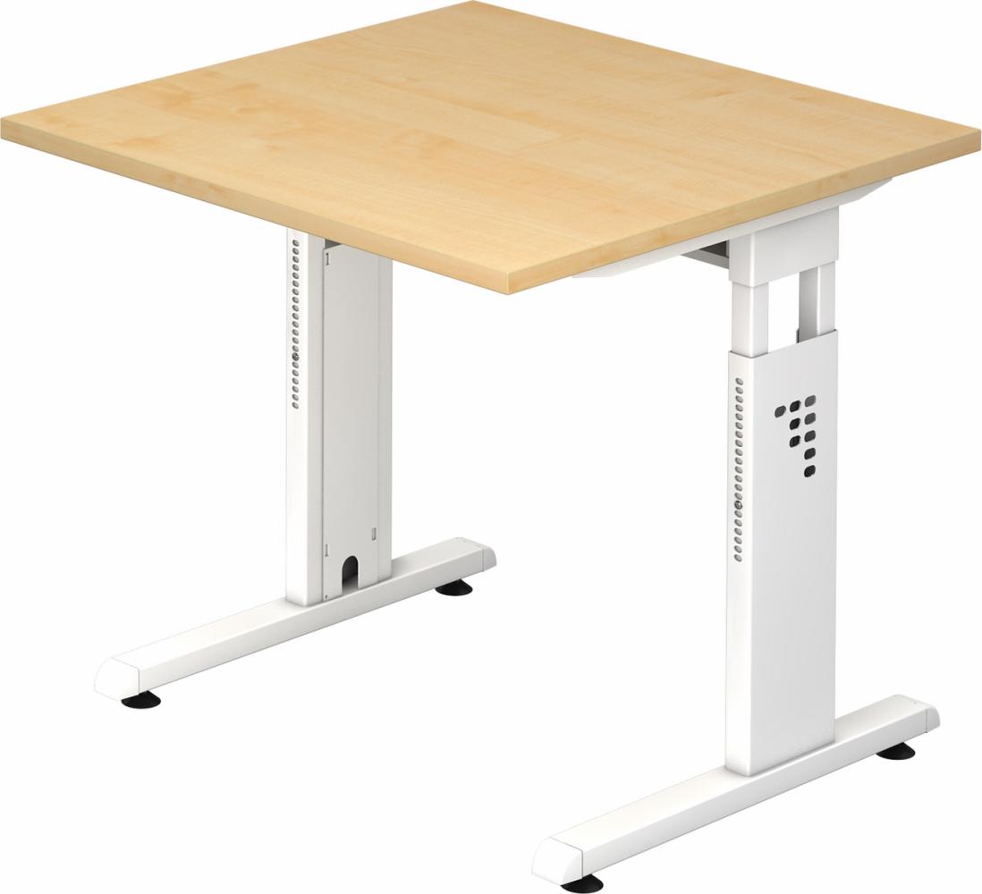 bümö höhenverstellbarer Schreibtisch O-Serie 80x80 cm in Ahorn, Gestell in weiß - PC Tisch klein für's Büro manuell höhenverstellbar, Computertisch verstellbar, OS-08-3-W Bild 1