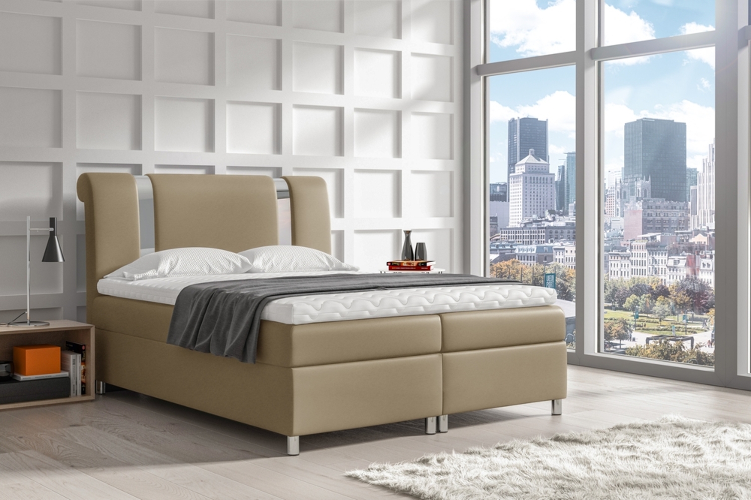 99rooms Asuncion Boxspringbett Velours JASMINE Creme 200 x 200 cm Bild 1