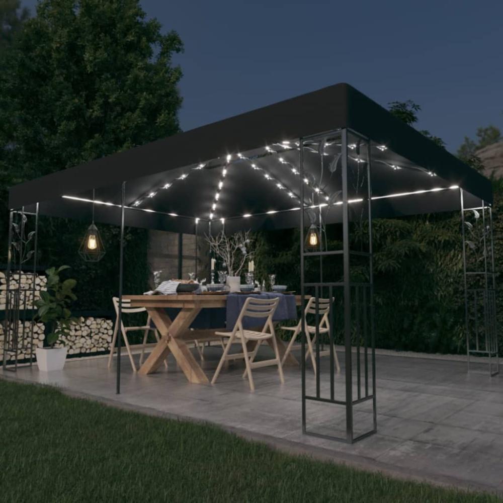 vidaXL Pavillon mit Doppeldach & LED-Lichterkette 3x4 m Anthrazit 3070299 Bild 1