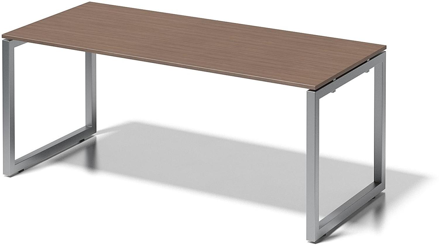 Cito Schreibtisch, 740 mm höhenfixes O-Gestell, H 19 x B 1800 x T 800 mm, Dekor nußbaum, Gestell silber Bild 1