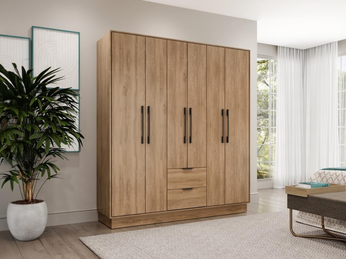 Vente-unique - Kleiderschrank mit 6 Türen & 2 Schubladen - B 162 cm - Holzfarben - FEOVA Bild 1