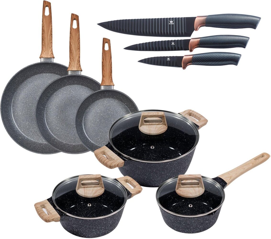 KING Topf-Set Essential, Aluminium (Set, 12-tlg, 3 Töpfe, 3 Deckel, 3 Pfannen, 3 Küchenmesser), Induktion Bild 1