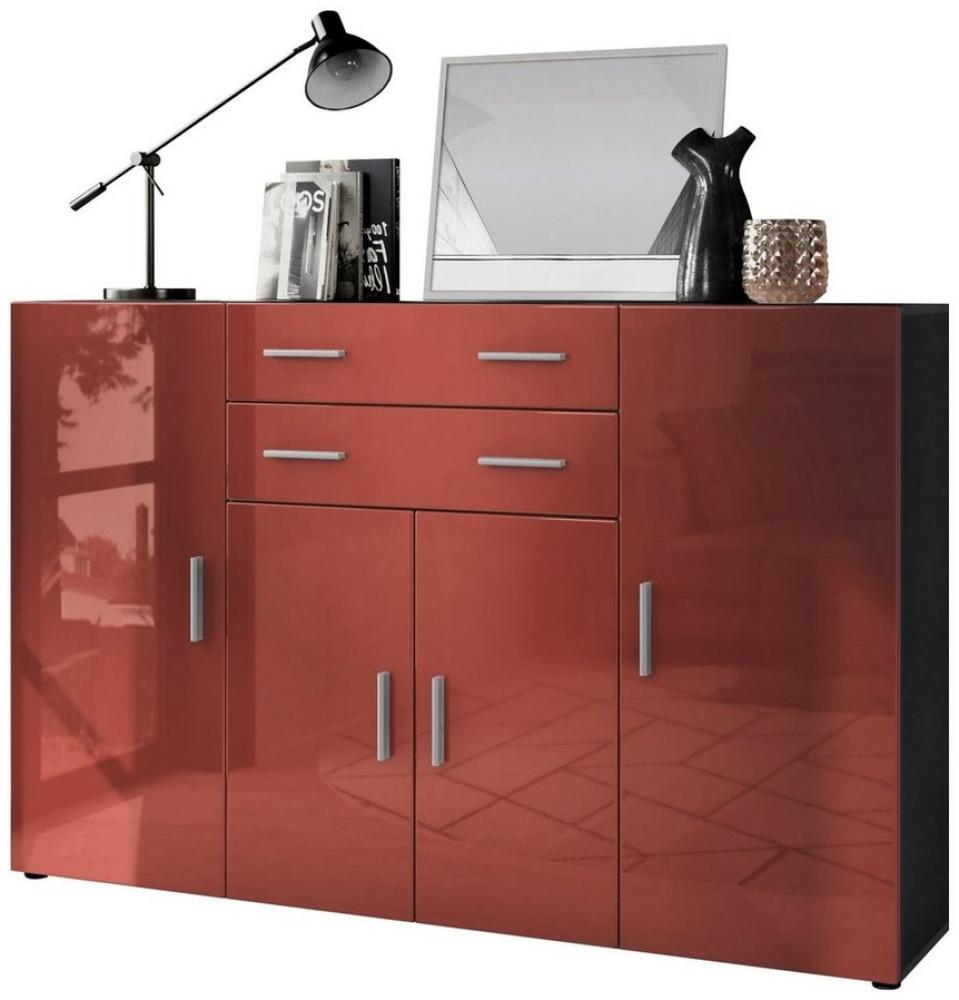 Highboard Aron Anrichte mit 2 Schubladen und 4 Türen mit insgesamt 8 Fächer dahinter, Anthrazit matt/Bordeaux Hochglanz (166,5 x 106,5 x 35 cm) Bild 1