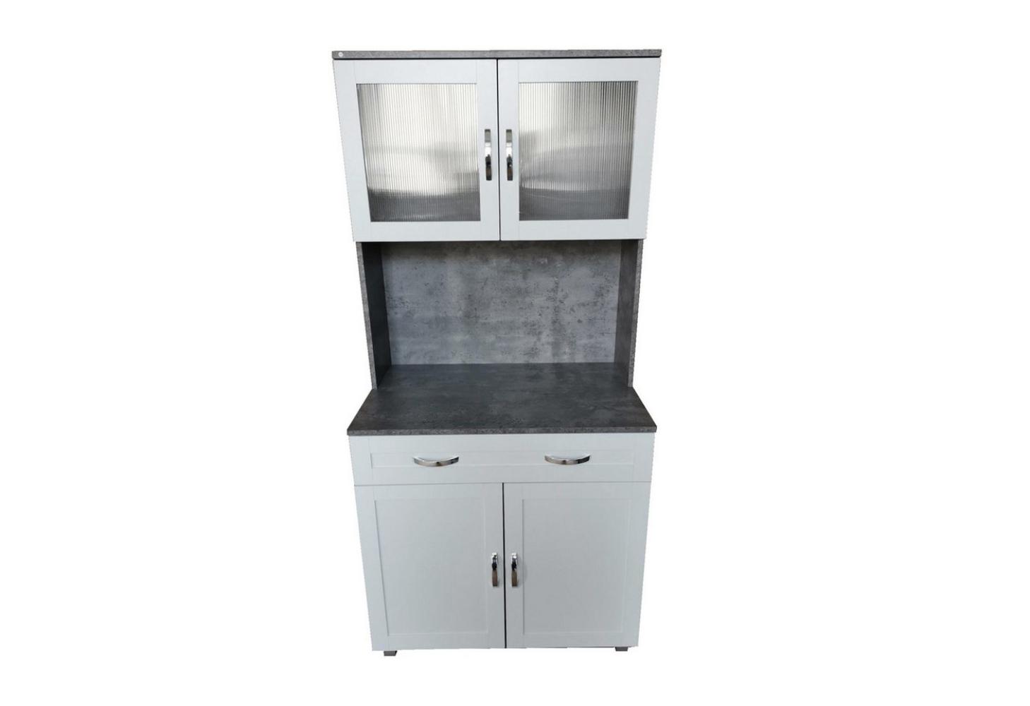 HTI-Living Hochschrank Küchenbuffet mit Glasteil Beton Weiß Blanca (Stück, 1-St, 1 Schrank) Küchenschrank Hochschrank Bild 1