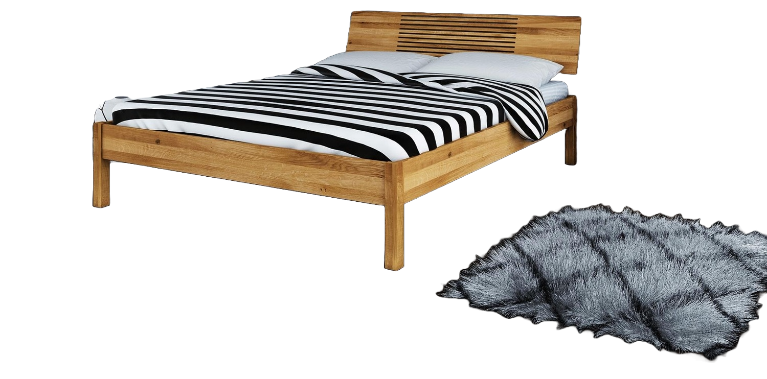 Bett Bento 6 aus Wildeiche massiv 160x200 cm mit Holzkopfteil und Holzbeinen Bild 1