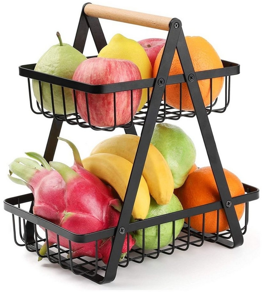 Vicbuy Obstschale Obstkorb 2 Stöckig Obstschale Abnehmbar Obst Halter, Eisen, Küche Ablagekorb Gemüsegestell Obst Gemüse Brot Snacks Korb Bild 1