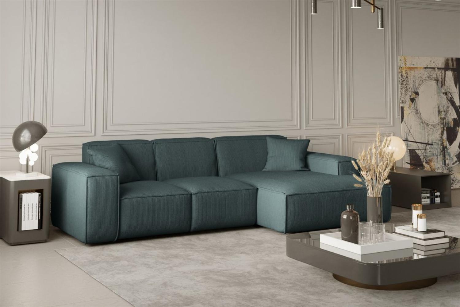 Ecksofa Designersofa CELES in Stoff Scala Petrol Ottomane Rechts Bild 1