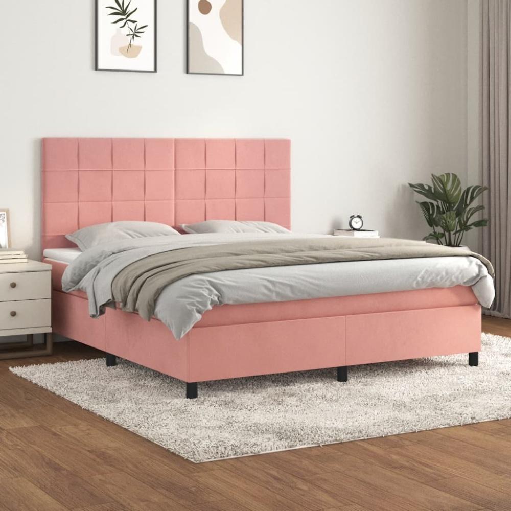 vidaXL Boxspringbett mit Matratze Rosa 180x200 cm Samt Bild 1