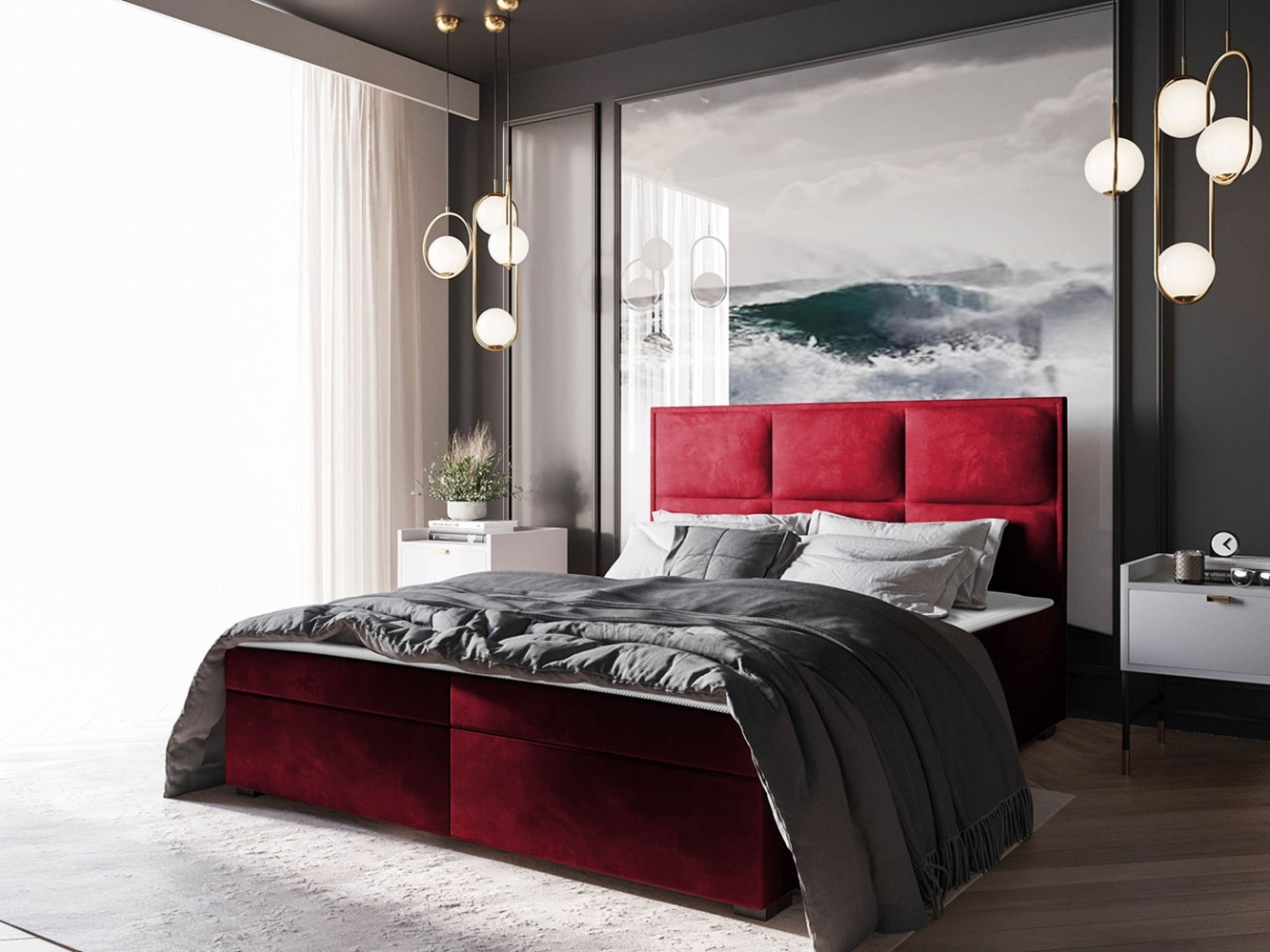 Boxspringbett Draban I, Rot, 160 x 200 cm Bild 1