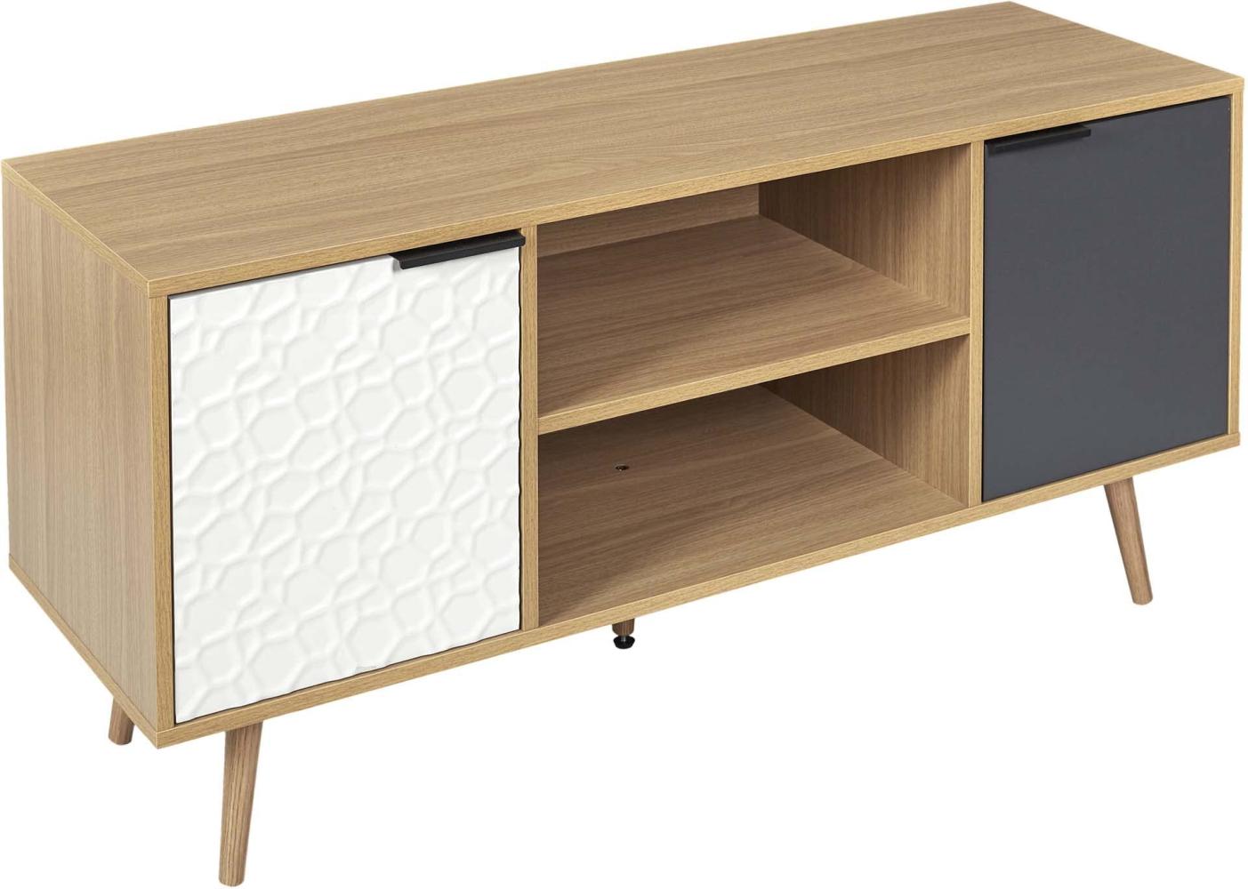 Home Deco Factory HD7145 TV-Möbel, Aufbewahrung, mit Fach, skandinavisch, Grau, Holz – Weiß – Anthrazit, 120x56x39 cm Bild 1