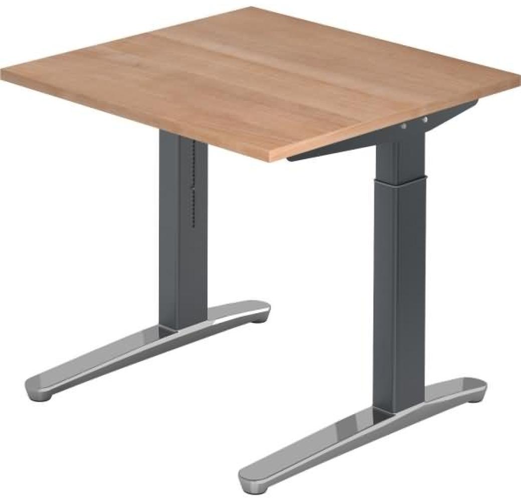 'XB08' Schreibtisch, C-Fuß, 80x80 cm, Nussbaum / Graphit, poliert Bild 1
