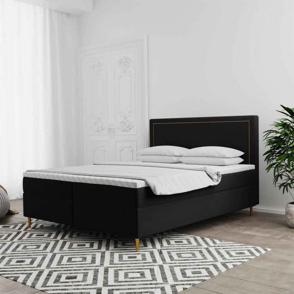 Boxspringbett Schlafzimmerbett LUCIEN 160x200cm in Stoff Soro Schwarz Bild 1