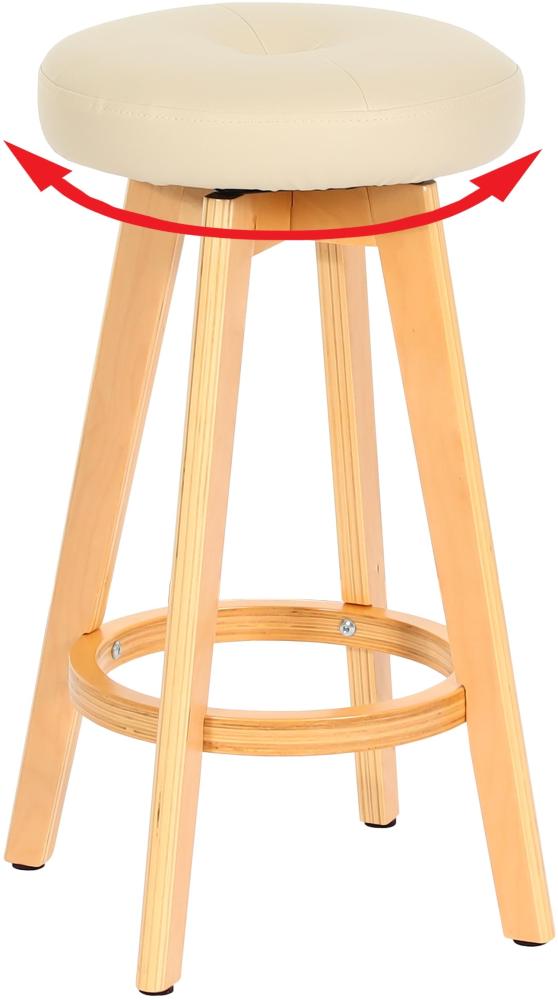 Barhocker Navan, Barstuhl Tresenhocker, Holz Kunstleder drehbar ~ creme, helle Beine Bild 1