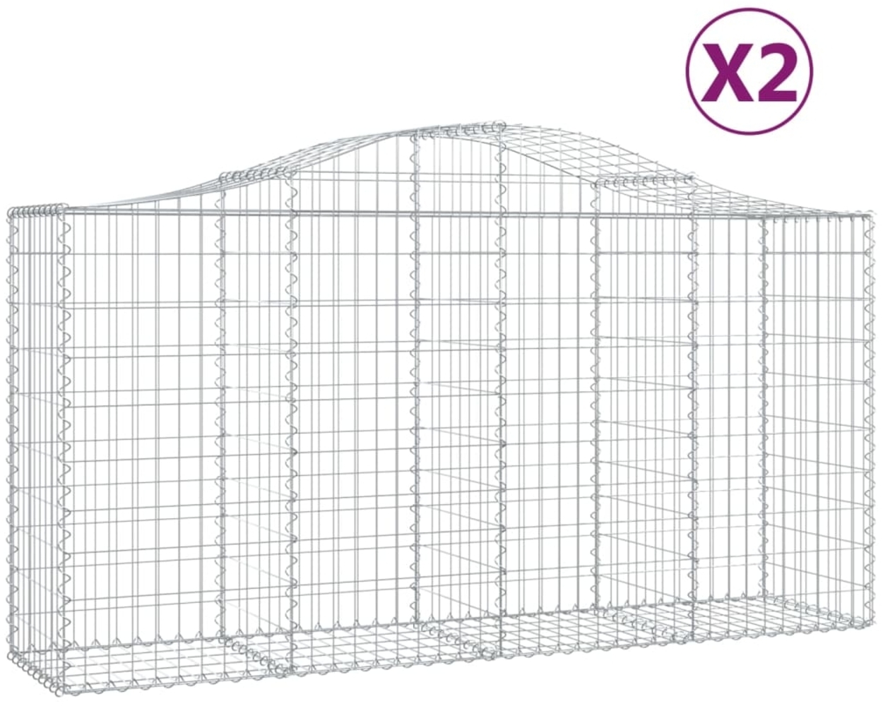 vidaXL Gabionen mit Hochbogen 2 Stk. 200x50x100/120cm Verzinktes Eisen 3145640 Bild 1