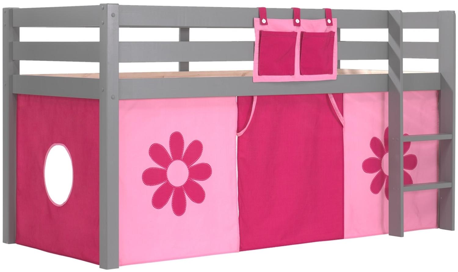 Vipack Spielbett 'Pino' grau, mit Textilset 'Pink Flower' Bild 1