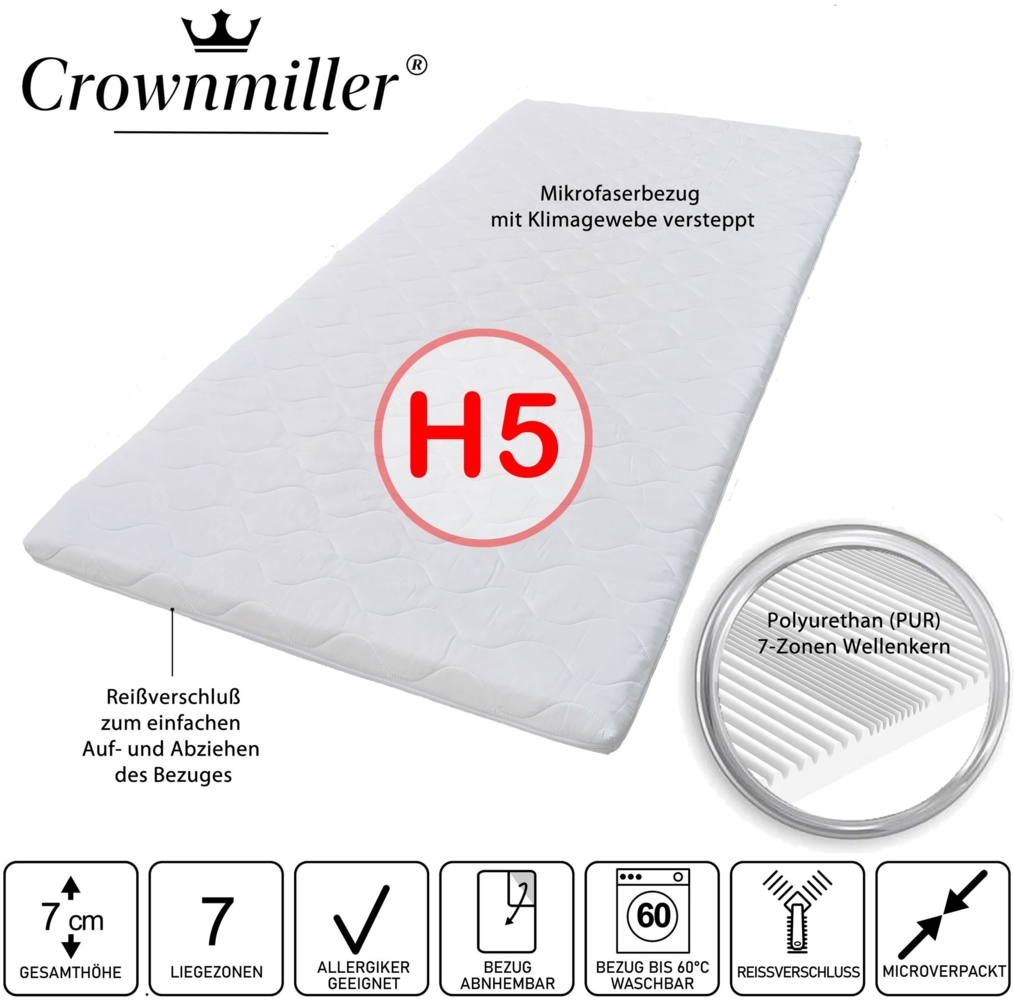Crownmiller Titan 140x200cm extra fest, 7 Zonen XXL Topper, 7 cm, Bezug waschbar bis 60°C Bild 1