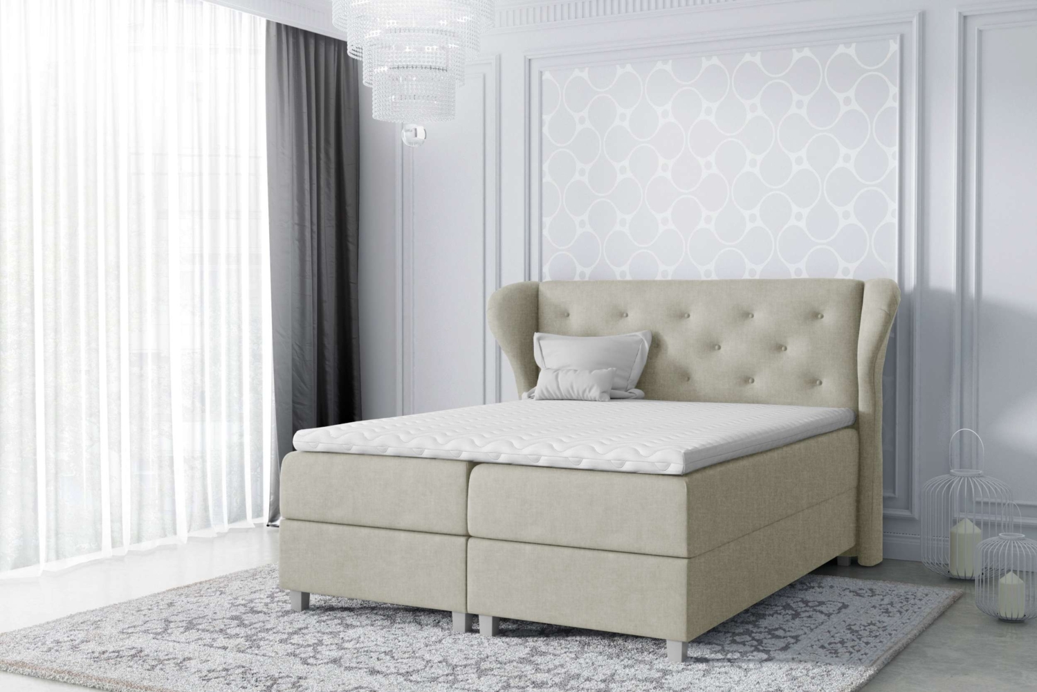 99rooms Bellagio Boxspringbett Strukturstoff 180x200 cm Beige Bild 1