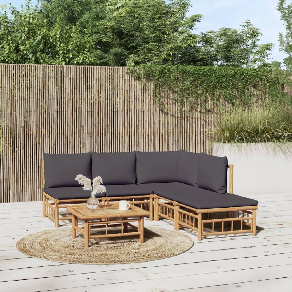 vidaXL 6-tlg. Garten-Lounge-Set mit Dunkelgrauen Kissen Bambus 3155231 Bild 1
