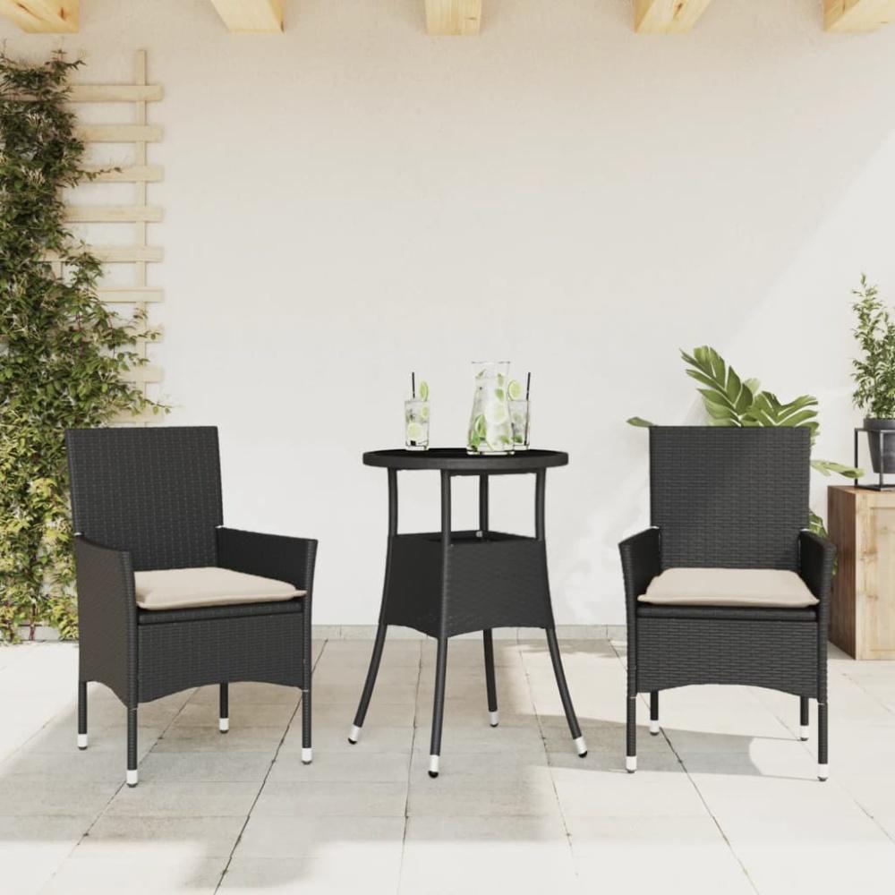 vidaXL 3-tlg. Garten-Essgruppe mit Kissen Schwarz Poly Rattan Glas 3278615 Bild 1