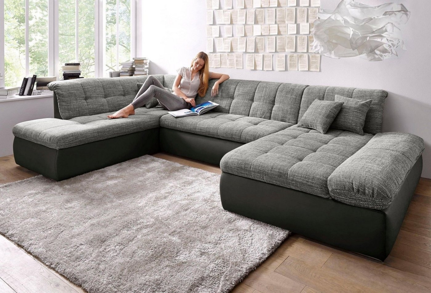 DOMO collection Wohnlandschaft Moric U-Form auch in Cord, im XXL-Format, wahlweise mit Bettfunktion und Armlehnenverstellung Bild 1