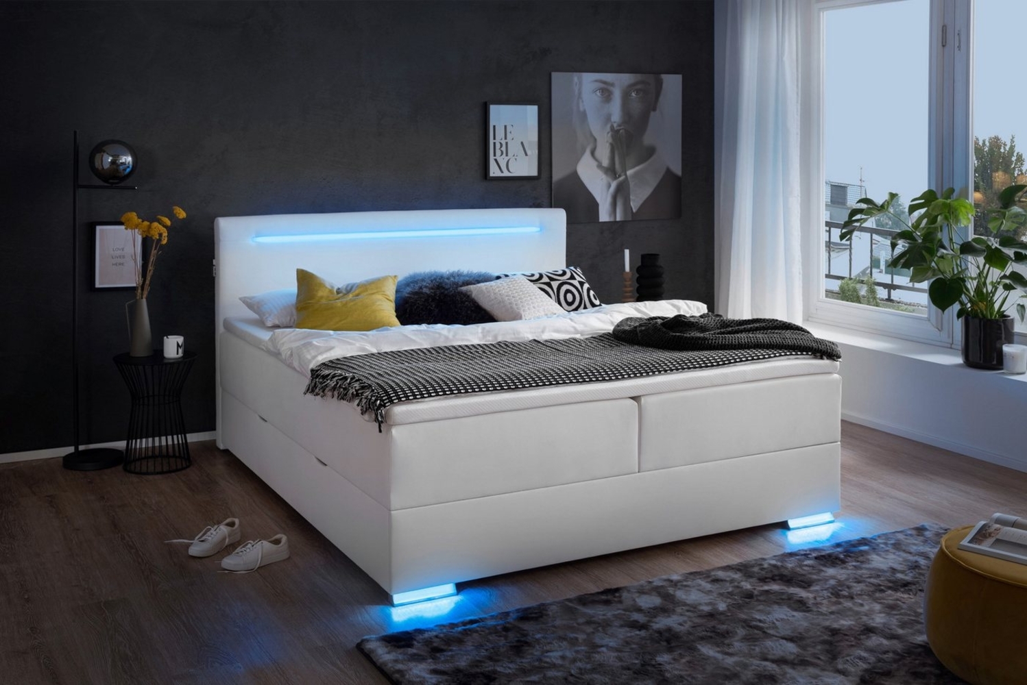 meise.möbel Boxspringbett Las Vegas, Füße und Kopfteil mit LED-Beleuchtung, mit Bettkasten und Topper Bild 1