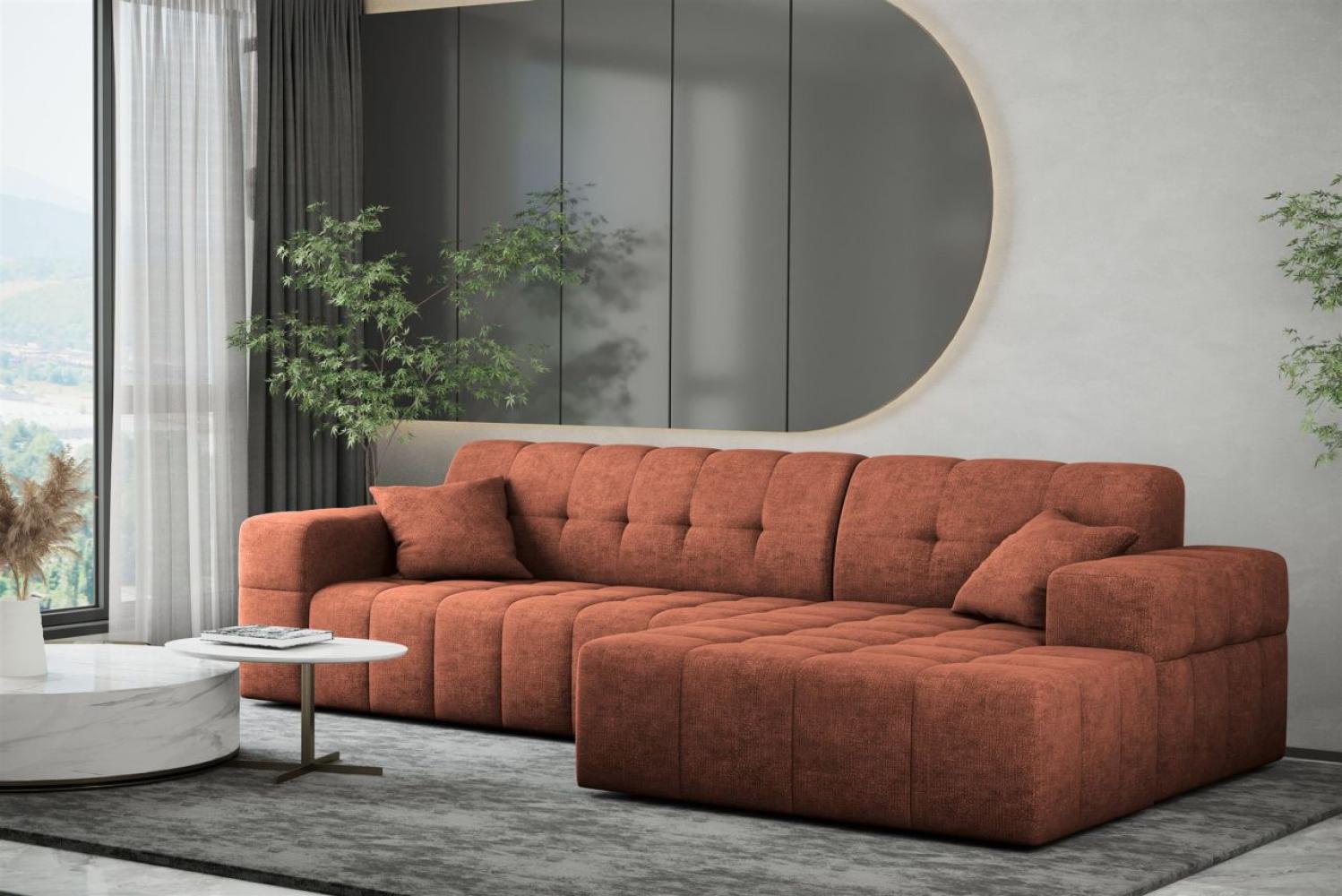 Ecksofa Designersofa NANCY in Stoff Perfekt Harmony Rostbraun Ottomane Rechts Bild 1