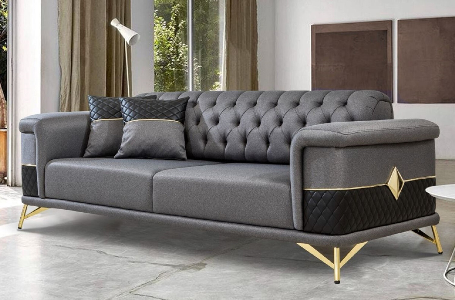 Casa Padrino Luxus Schlafsofa Grau / Schwarz / Gold 220 x 90 x H. 80 cm - Modernes Wohnzimmer Sofa - Wohnzimmer Möbel Bild 1