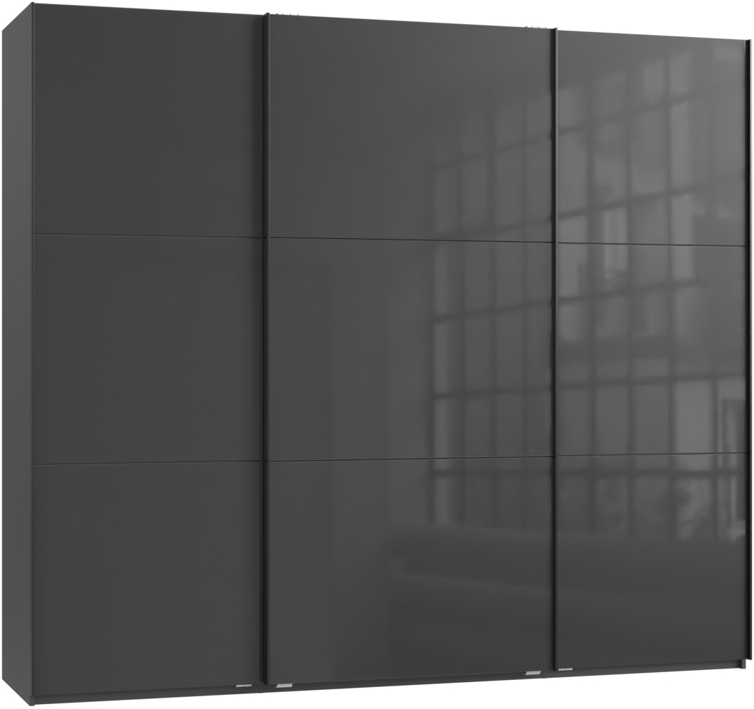 SCHWEBETÜRENSCHRANK 3-türig B250/H216/T65 cm in Anthrazit mit Glasfront inkl. Vollausstattung Bild 1