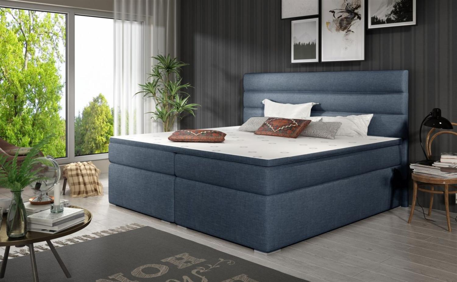 Boxspringbett Schlafzimmerbett FESTO 180x200 cm Stoff Sawana Dunkelblau Bild 1