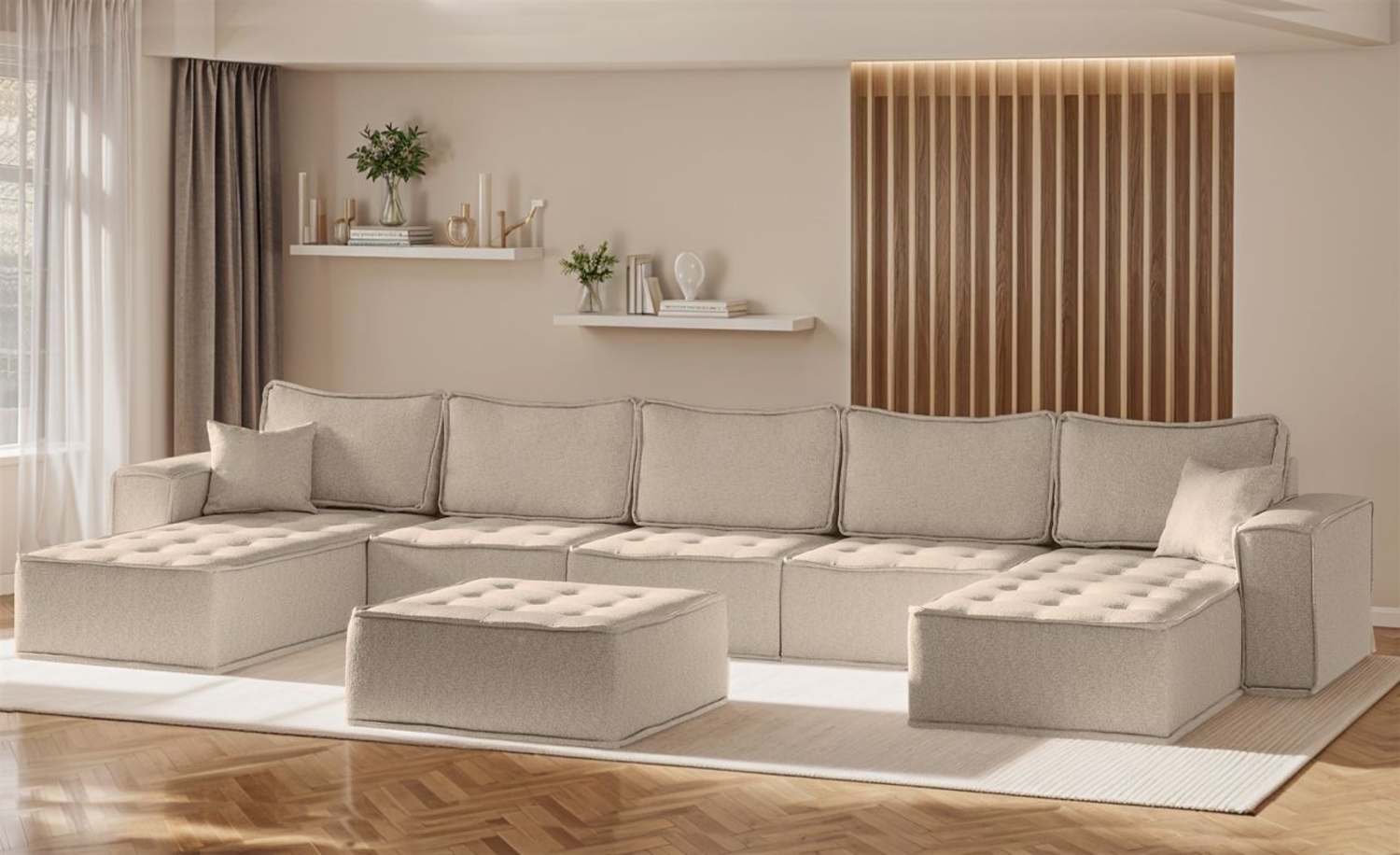 Wohnlandschaft Sofa U-Form Modulsofa-Set 6-teilig SANDE Stoff Alpine Toffee Bild 1