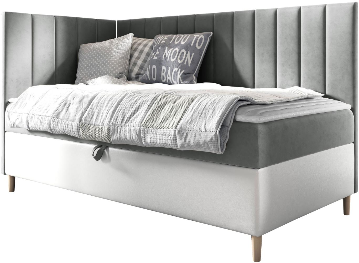 Boxspringbett Chapeni 'Junior 3' grau 90 x 200 cm Links Bild 1