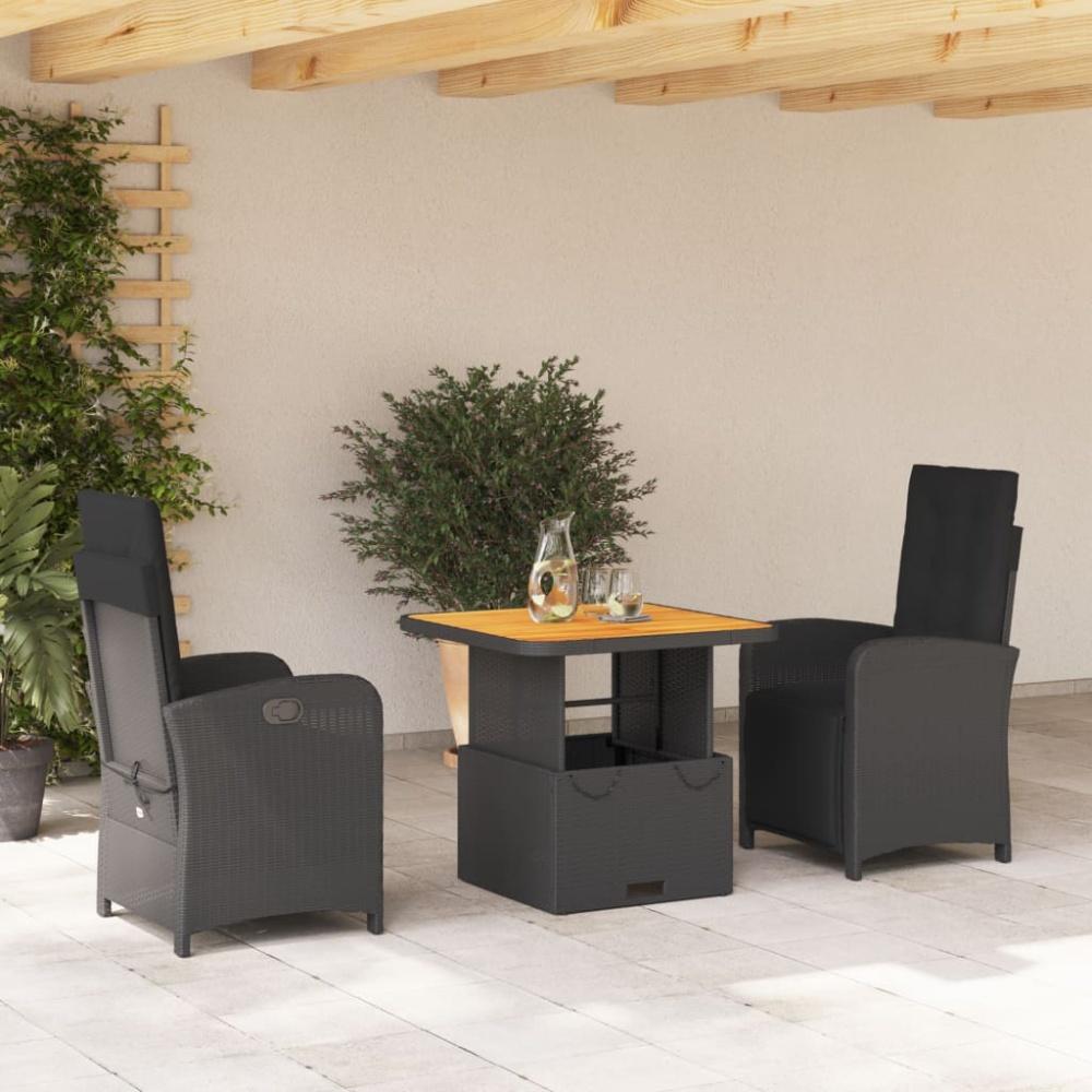 vidaXL 3-tlg. Garten-Essgruppe mit Kissen Schwarz Poly Rattan Bild 1