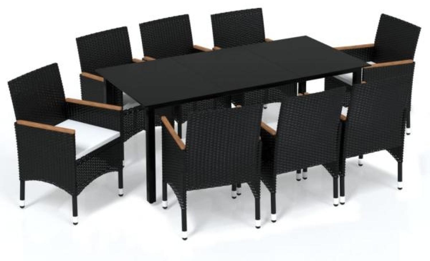 vidaXL 9-tlg. Garten-Essgruppe mit Kissen Poly Rattan Schwarz 3095002 Bild 1