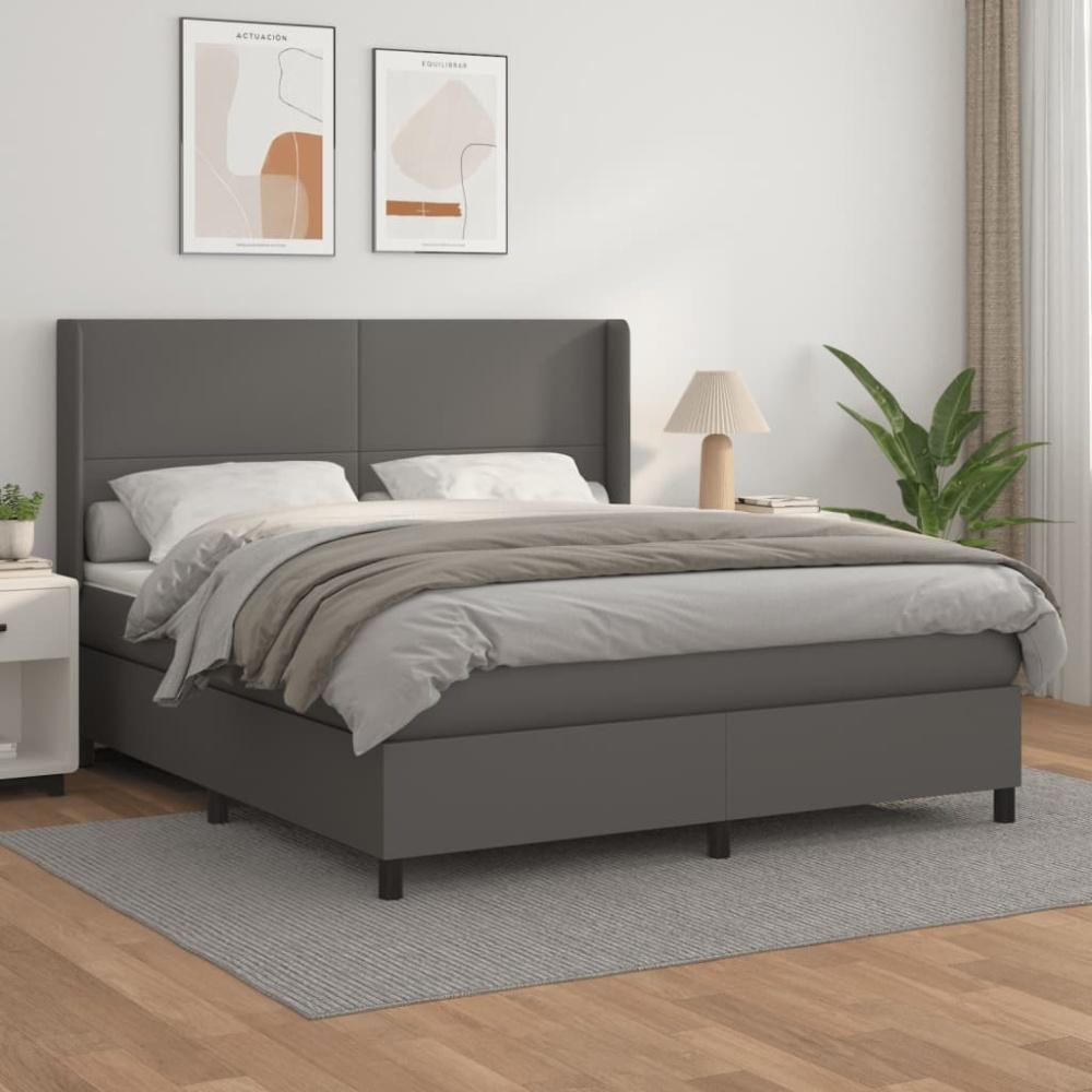 vidaXL Boxspringbett mit Matratze Grau 180x200 cm Kunstleder 3132397 Bild 1