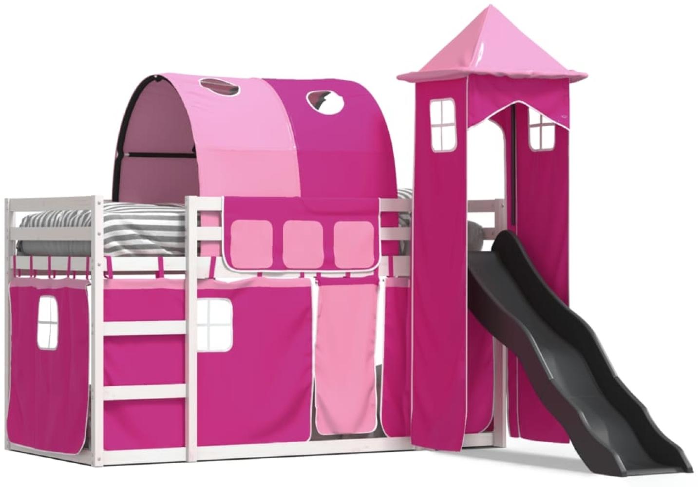 vidaXL Etagenbett mit Rutsche und Gardinen Rosa 90x190 cm 3284184 Bild 1