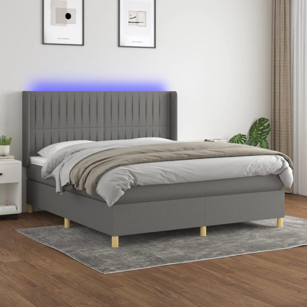 vidaXL Boxspringbett mit Matratze & LED Dunkelgrau 180x200 cm Stoff 3139054 Bild 1