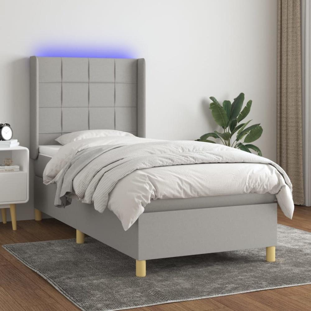 vidaXL Boxspringbett mit Matratze & LED Stoff Hellgrau 80 x 200 cm, Härtegrad: H2 [3138829] Bild 1