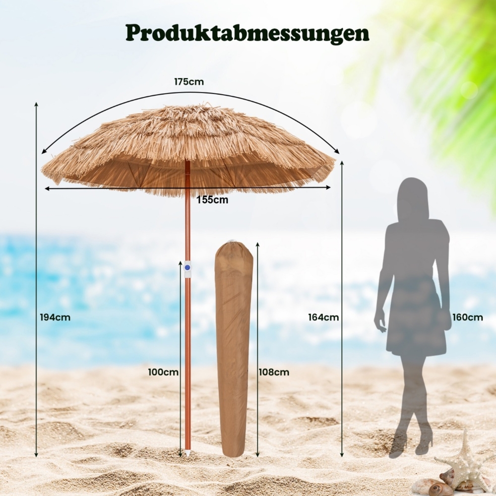 Hawaiianischer Strandschirm mit Tragetasche & Neigbarem Design Tischschirm 175 cm Bild 1