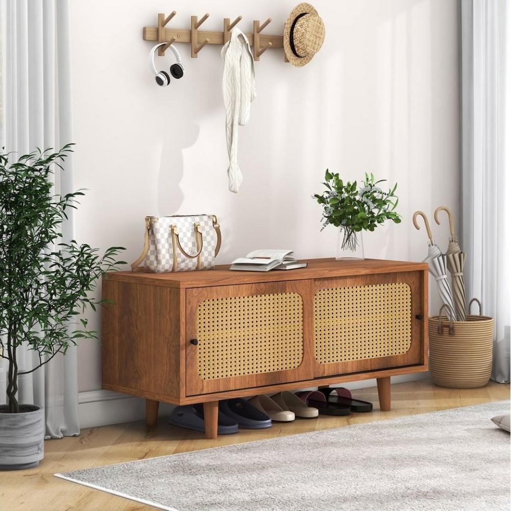 HAUSS SPLOE Sideboard Schuhschrank Rattan Schuhschrank mit 2 Türen (mit 2 Türen mit verstellbare Ablage Walnussfarbe formschöner Schuhschrank, 1 St, Für Flur, Wohn- und Schlafzimmer), 104x40x48 cm Bild 1