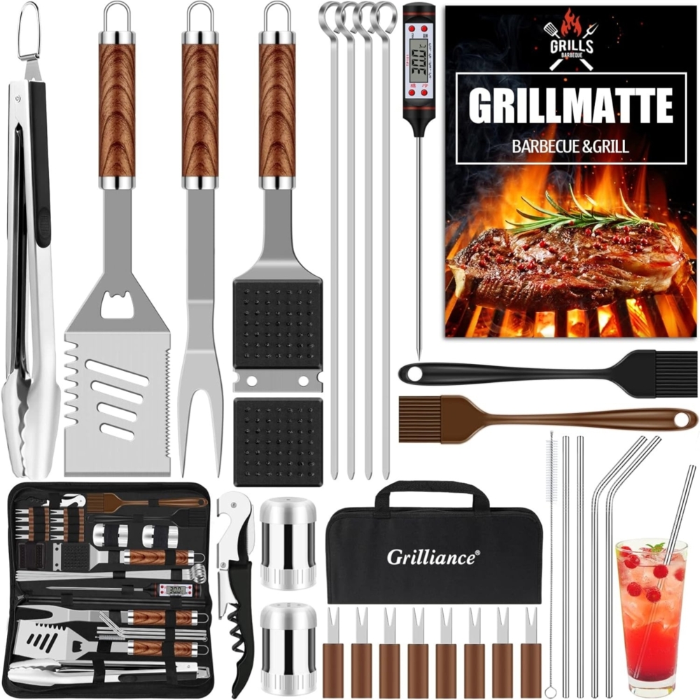 Grillbesteckset Edelstahl 30tlg Geschenke für Männer Campingzubehör Grillzubehör Bild 1