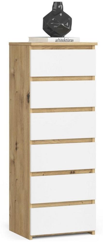 Home Collective Kommode 40 cm breit Holz Highboard Sideboard für Flur Schlafzimmer Wohnzimmer (Mehrzweckschrank Schrank schmal Kommode Schlafzimmer mit Schubladen), Kinderzimmer Organizer 109 cm hoch mit 6 Schubladen Artisan Eiche-weiß Bild 1