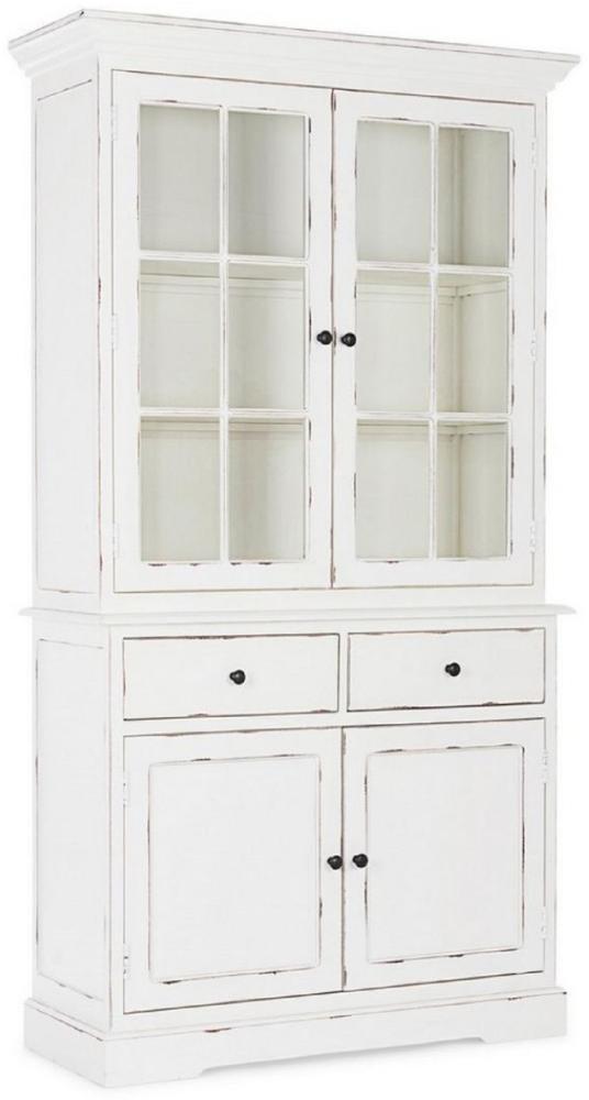 Casa Padrino Landhausstil Schrank Antik Weiß 111,4 x 42,5 x H. 203 cm - Landhausstil Esszimmerschrank mit 4 Türen und 2 Schubladen - Landhausstil Vitrine - Landhausstil Esszimmer Möbel Bild 1