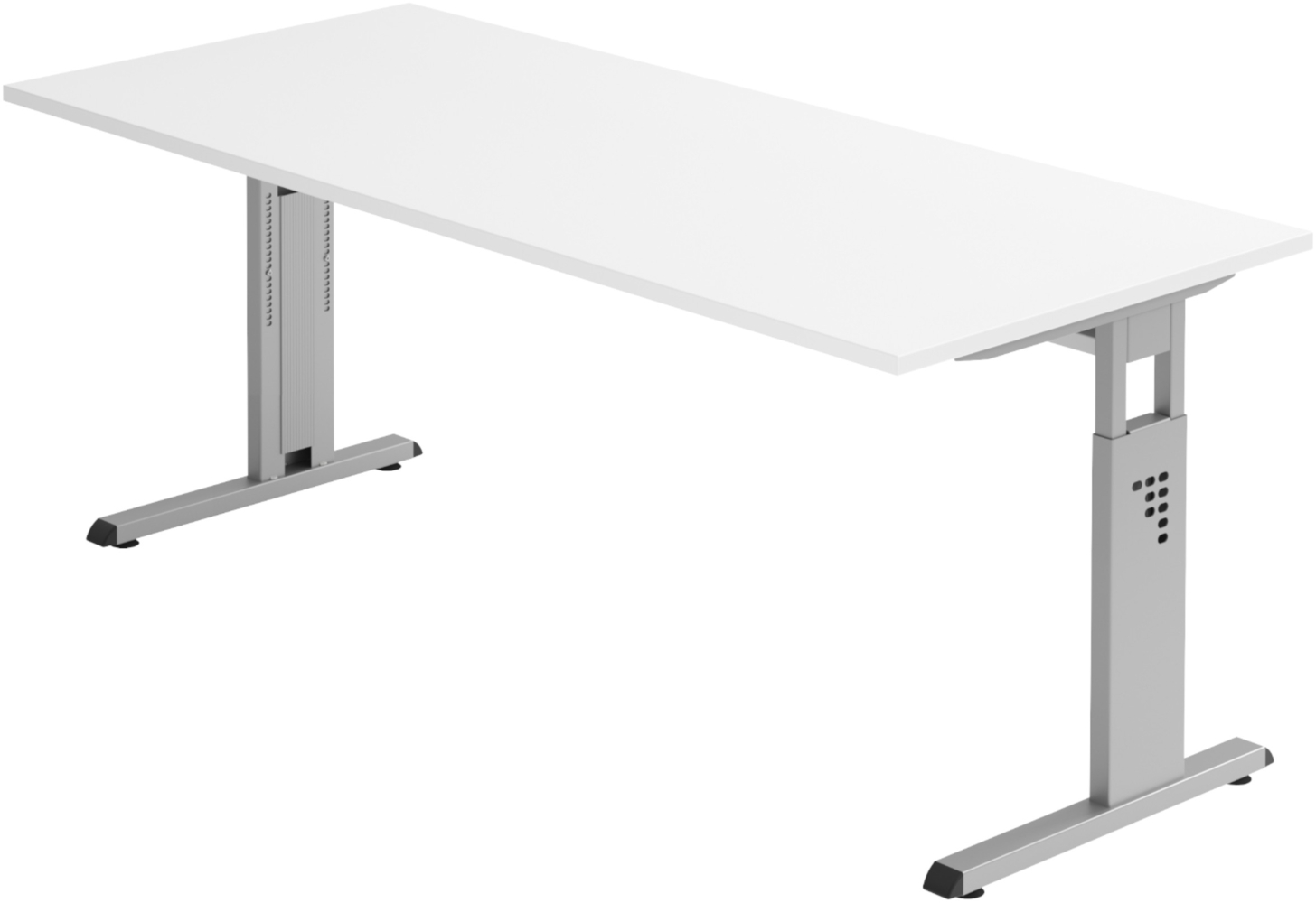 bümö höhenverstellbarer Schreibtisch O-Serie 180x80 cm in weiß, Gestell in Silber - großer PC Tisch für's Büro manuell höhenverstellbar, Computertisch verstellbar, OS-19-W-S Bild 1