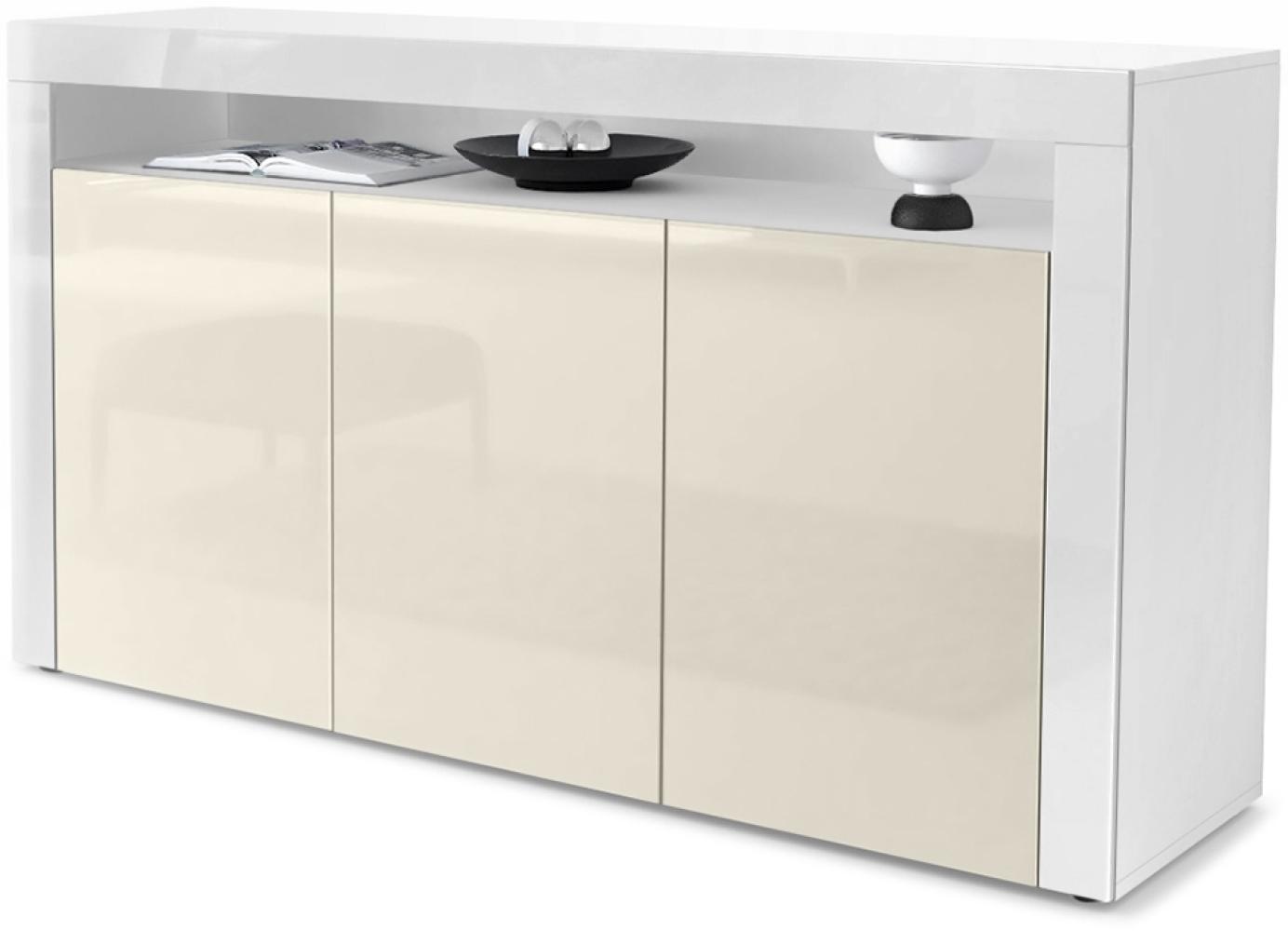 Vladon Sideboard Valencia, Kommode mit 3 Türen und 1 offenem Fach, Weiß matt/Creme Hochglanz/Weiß Hochglanz (155 x 92 x 40 cm) Bild 1